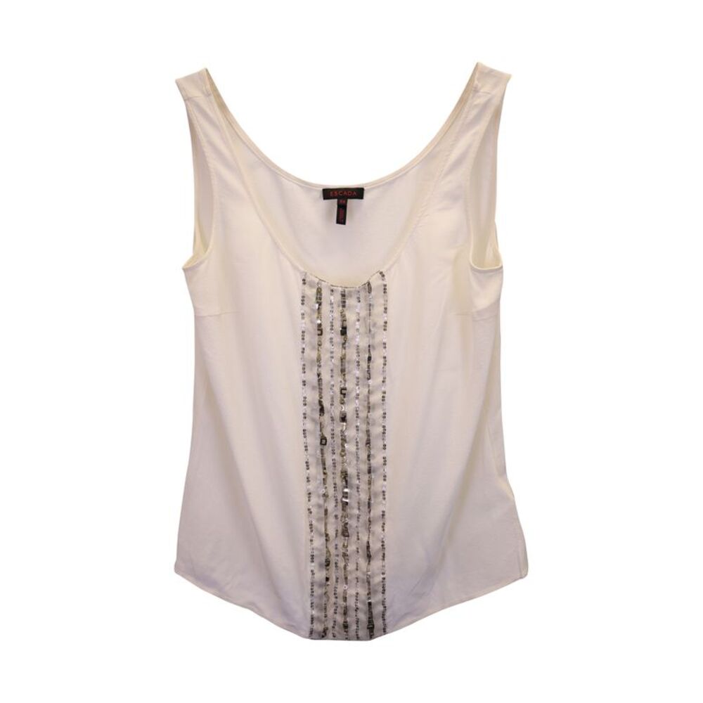 Escada Sequin Sleeveless Top in White Silk